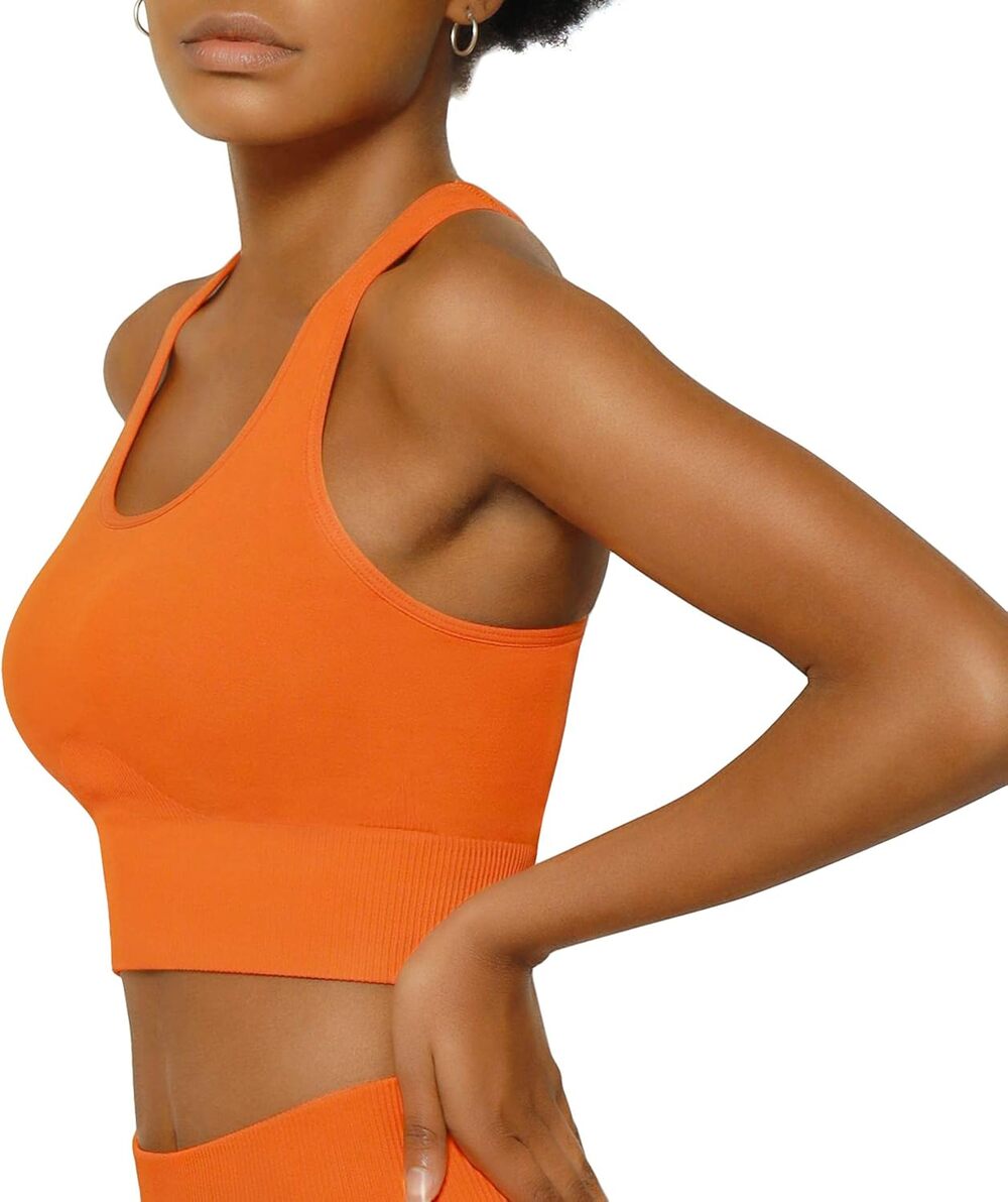 Innersy Orange Removable Pads Medium Support Racerback Sports Bra Top Size M